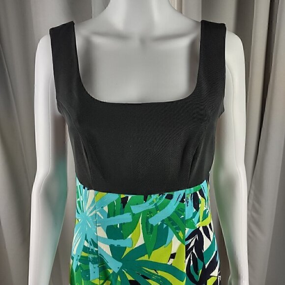 Alyx Women's Blue, Green, Black, Tropical Sleeveless Fitted Midi Dress Size 4 - Picture 2 of 11